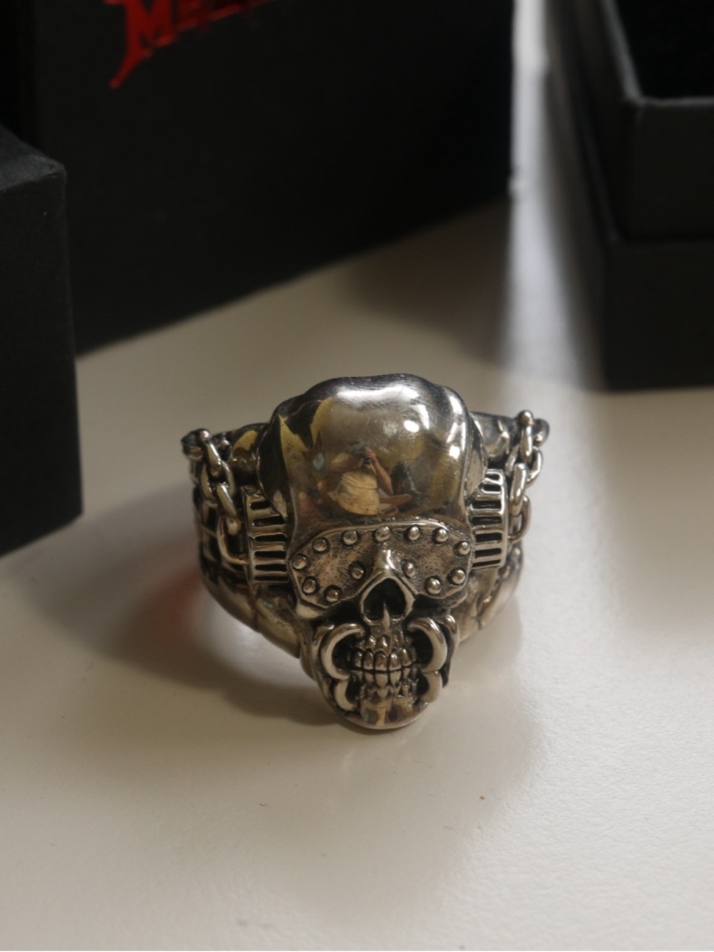Megadeth 925 Sterling Silver Skull Chain Statement Ring size 11 approximately
